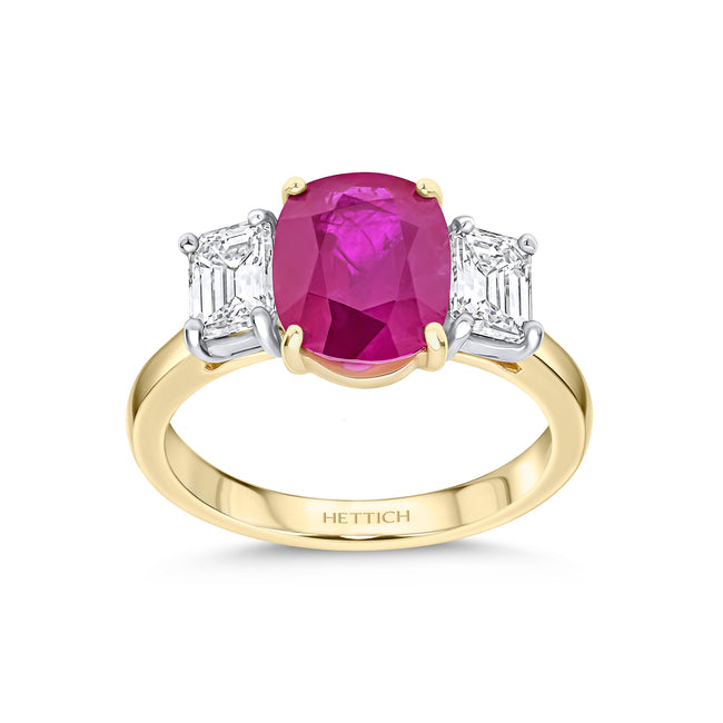 Ruby 2.69ct and Diamond Three Stone Ring